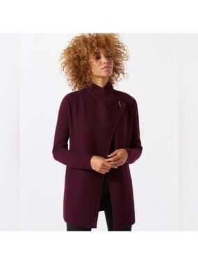 JIGSAW Bar Fastening wrap front burgandy Cardigan 100% wool XS